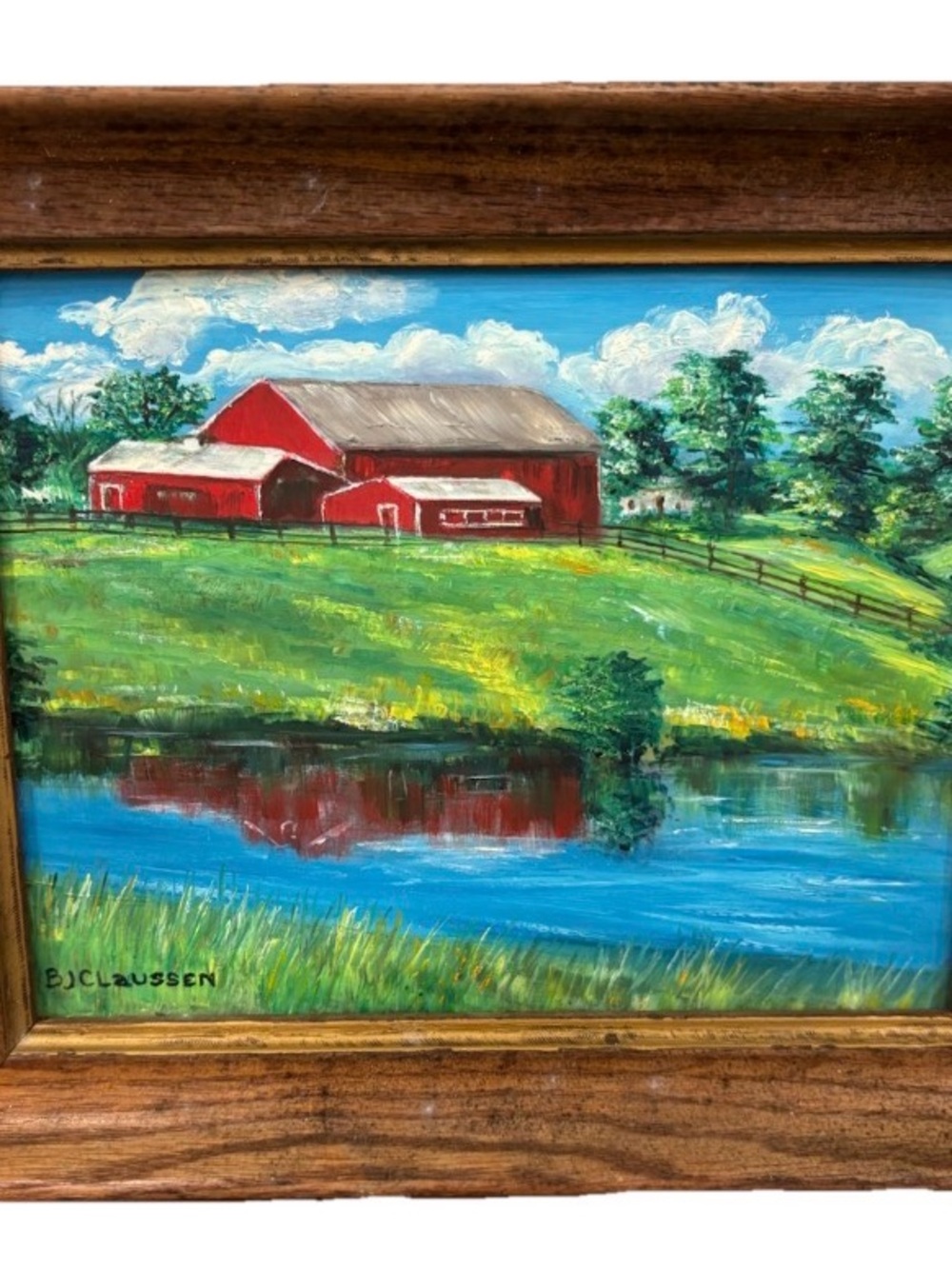 Red Barn Landscape Original Painting Vintage Wall Art Gallery Wall Pastoral